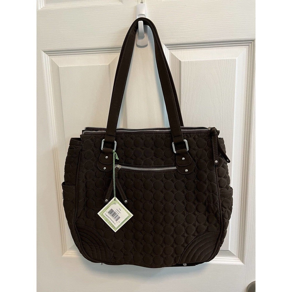 Vera Bradley Large Espresso Tote Double Straps Pockets Zip Closure New​​